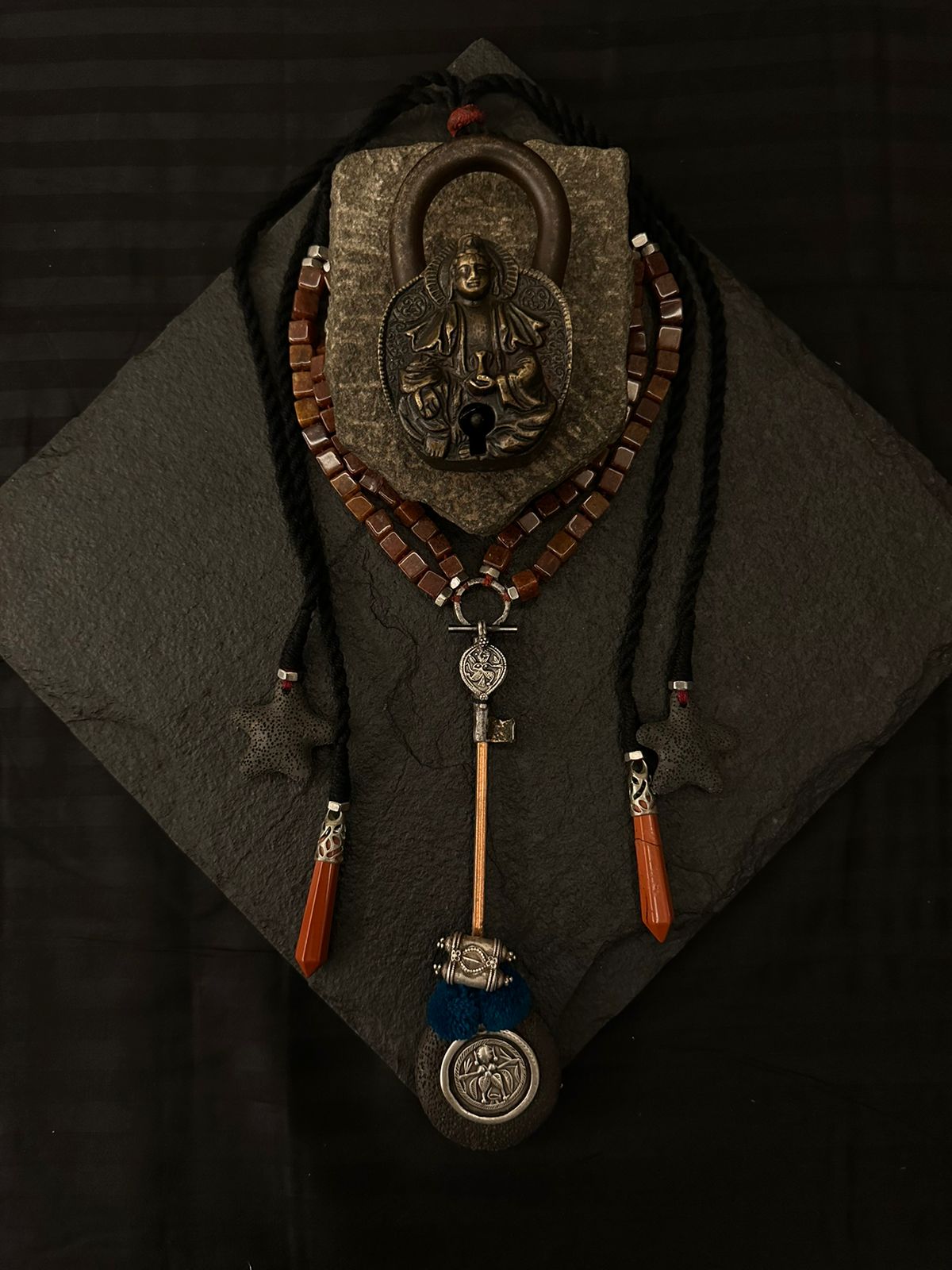 Antique key silver necklace