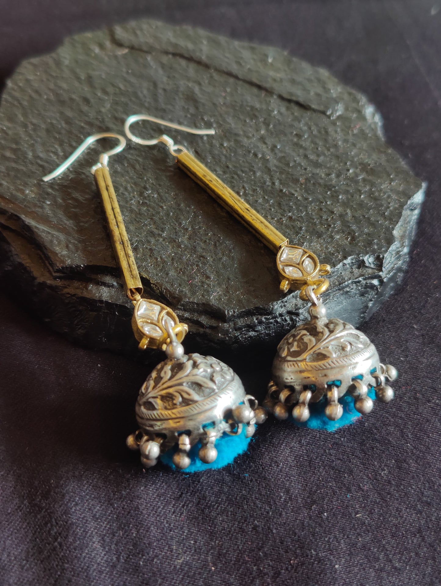 Blue Pom Dome Jhumkas