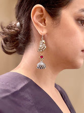 Load image into Gallery viewer, Bird Kundan Silver Dome Jhumkas
