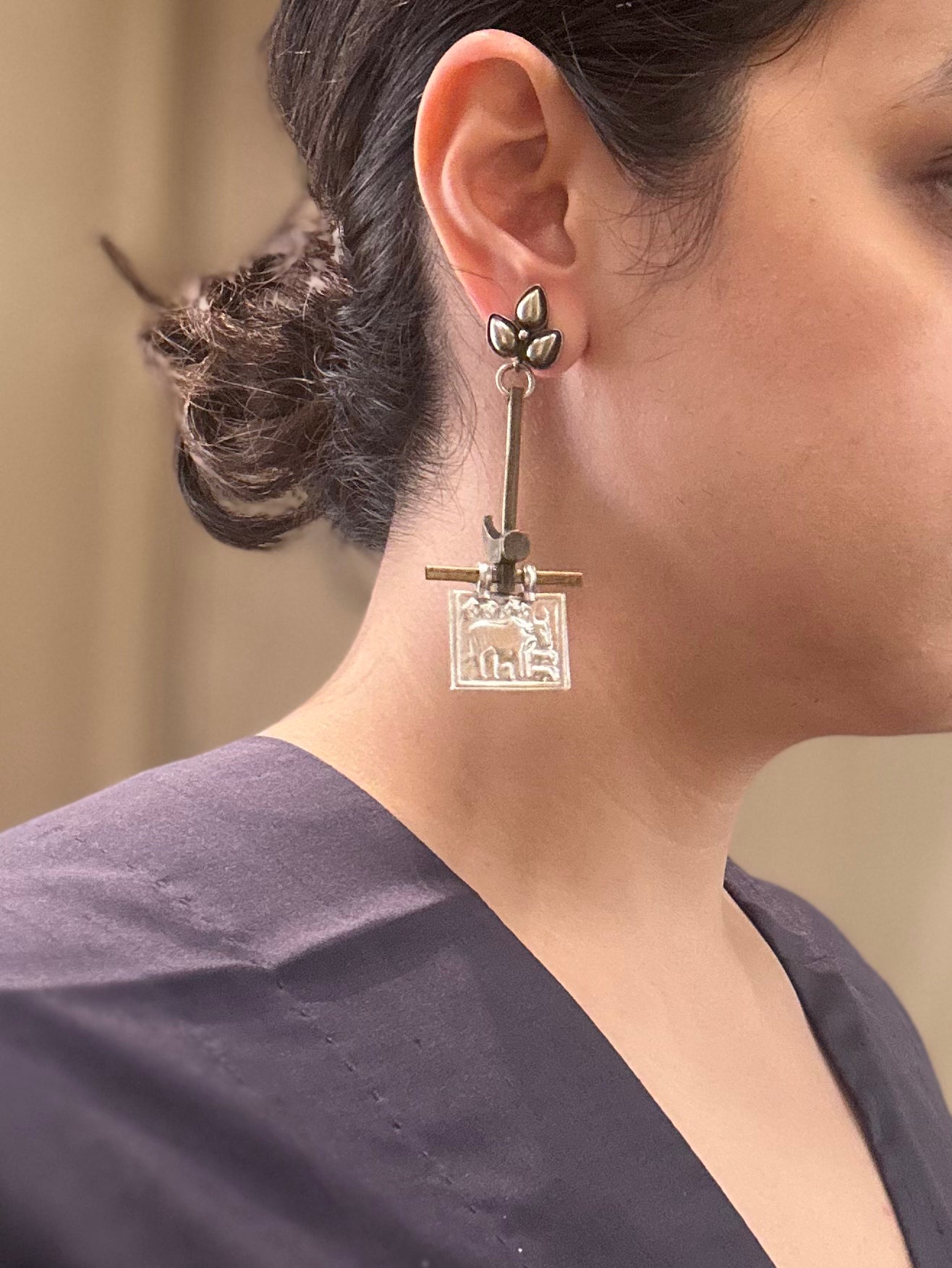 Tribal Bull Charm Earrings