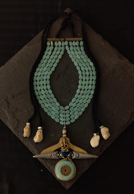 Turquoise bead Ganesha necklace