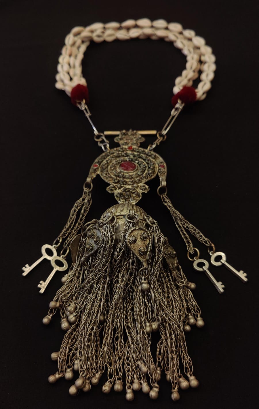 Cowrie Shell & Vintage Silver Amulet Necklace