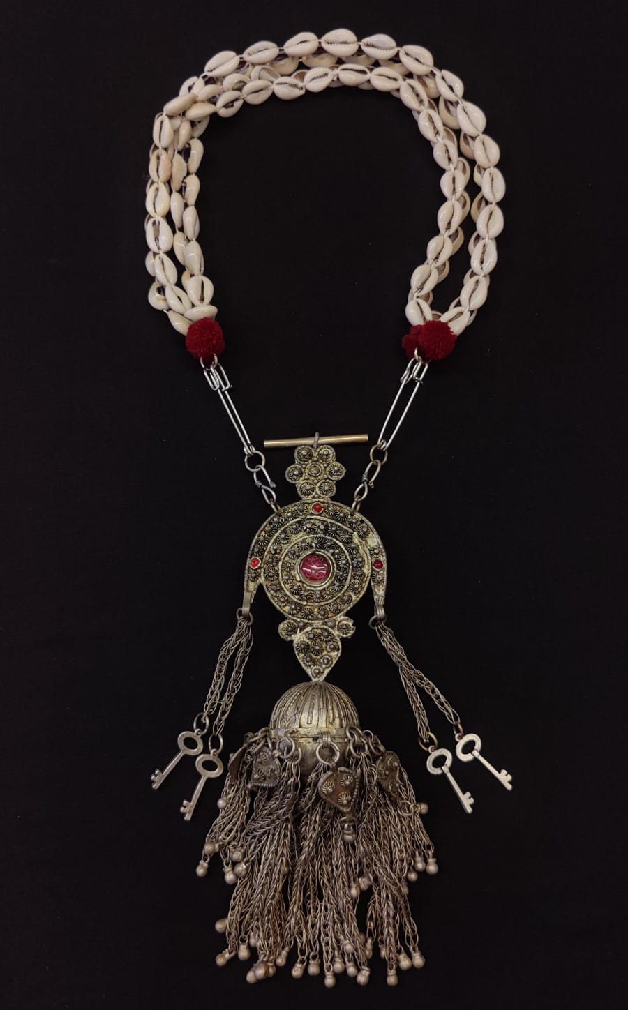 Cowrie Shell & Vintage Silver Amulet Necklace