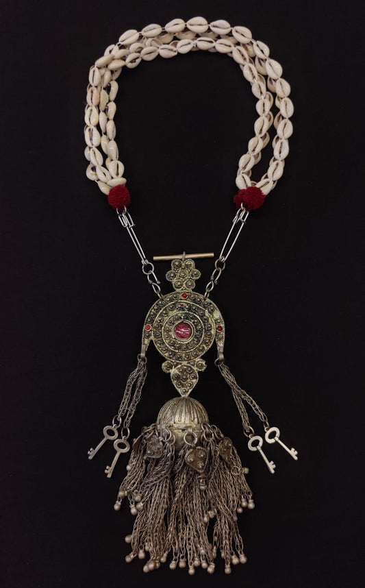 Cowrie Shell & Vintage Silver Amulet Necklace