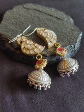 Load image into Gallery viewer, Bird Kundan Silver Dome Jhumkas
