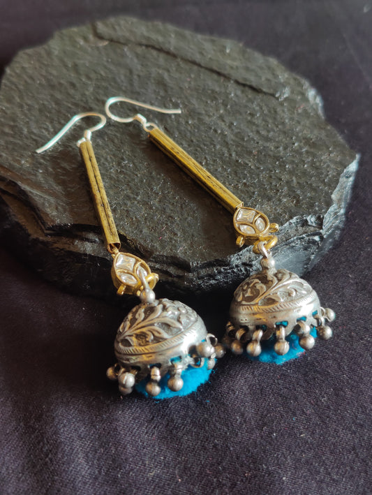 Blue Pom Dome Jhumkas