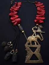Load image into Gallery viewer, Elephant winged horse brass necklace
