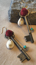 Load image into Gallery viewer, Antique key cowrie earring

